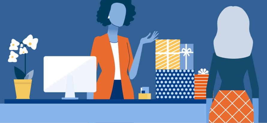 Illustration of woman purchasing items at a retail store
