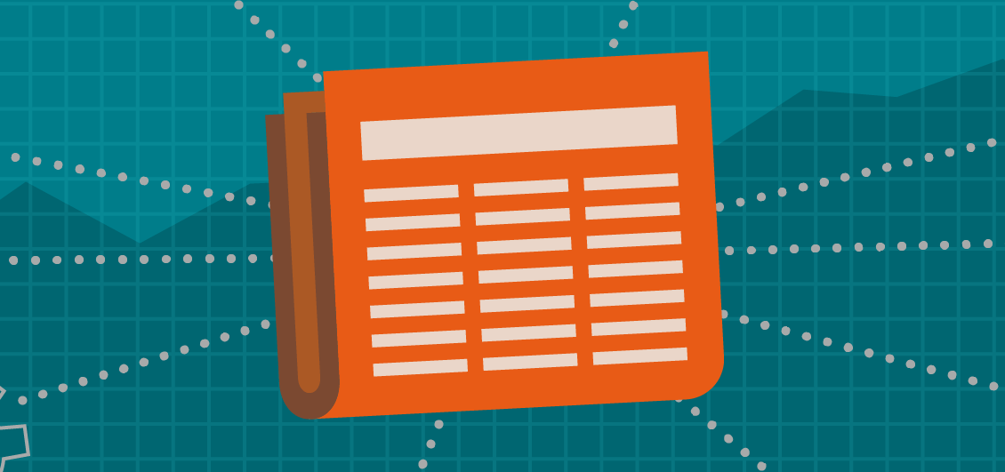 Illustration of an orange colored newspaper on a turquoise background