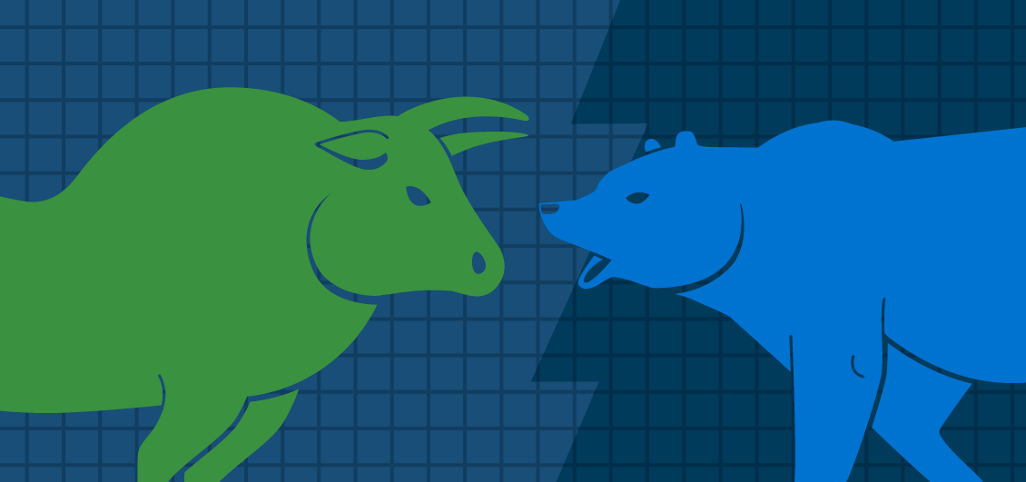 illustration of a green bull and a blue bear